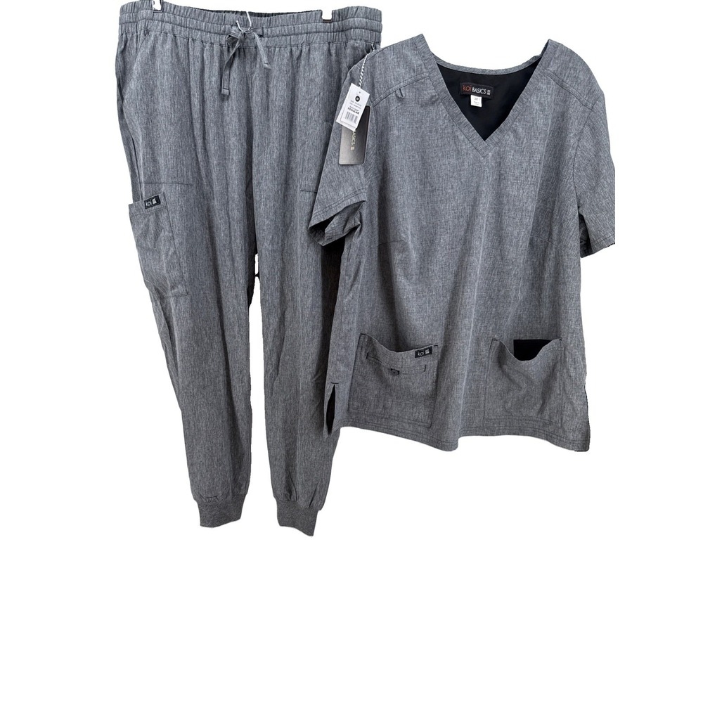 Koi Basics Women's 2X New Heather‎ Grey Scrub Set Quinn Jogger